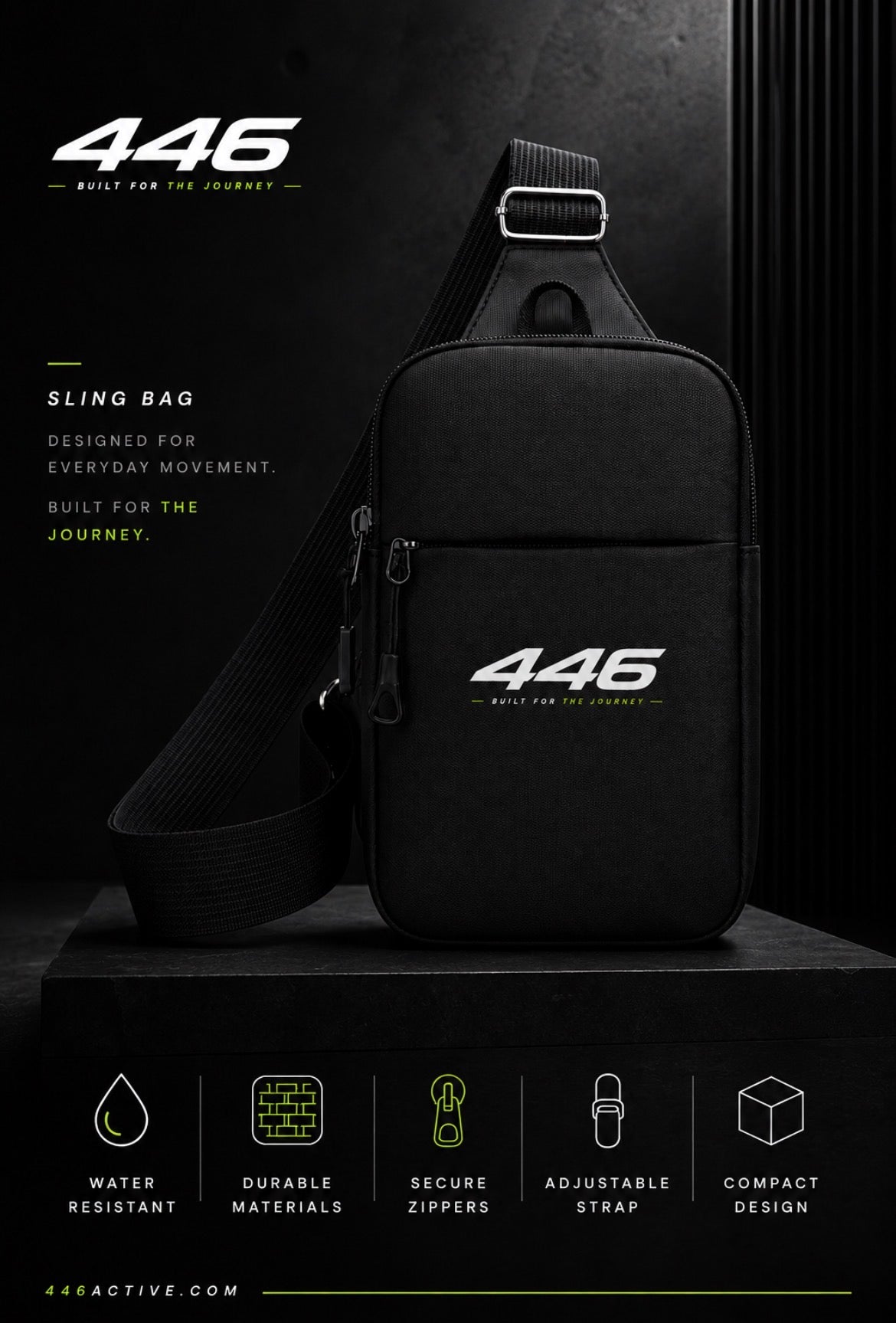 446 Performance Sling Bag — Black / Highlight Green